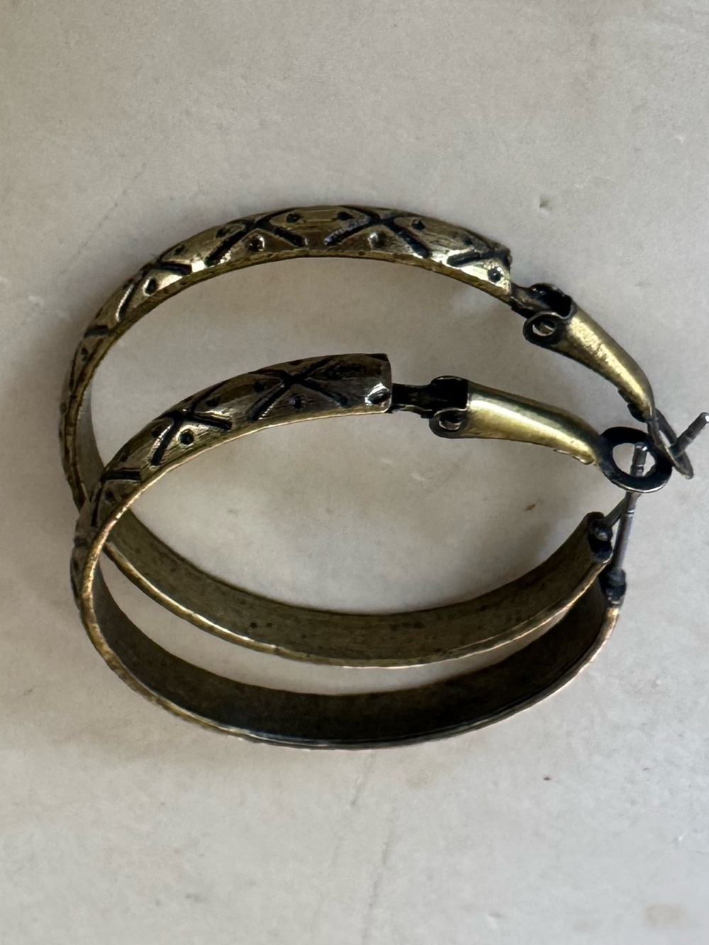 Classic Textured Hoop Earrings in Antique Gold